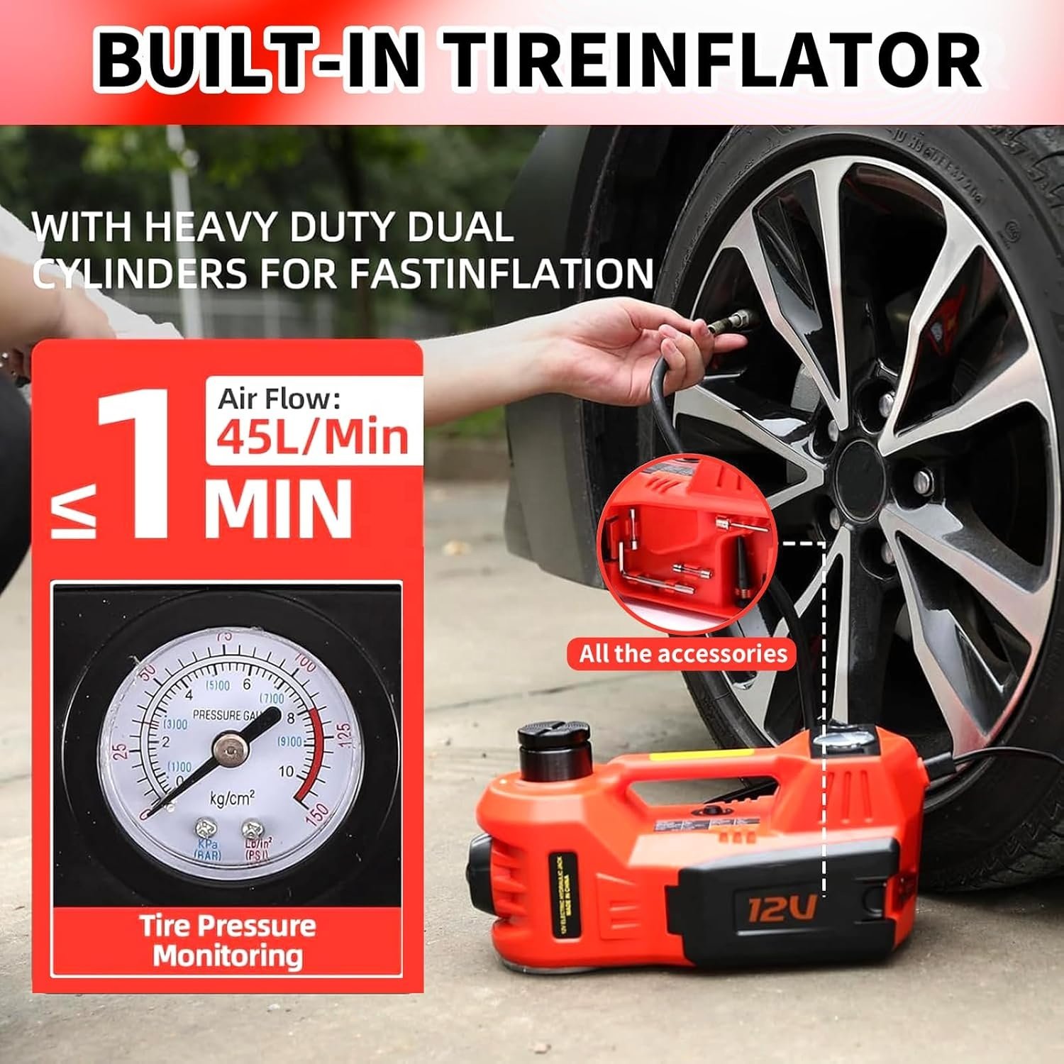 Built-in tyre inflator